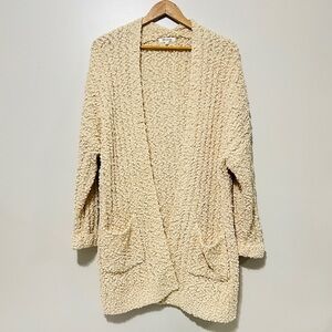 Miracle Crochet Long Cardigan Small Soft Cream Sweater Boho Cottage Core Pockets